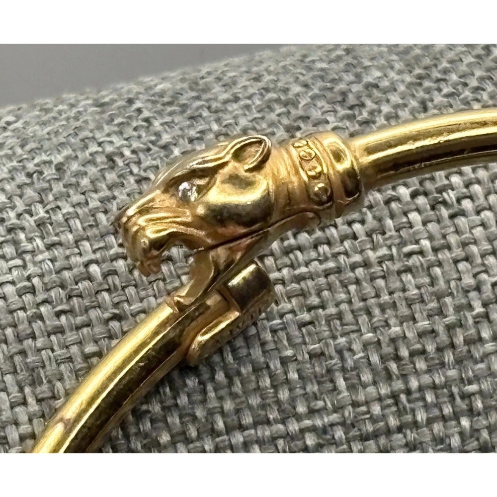 VTG Dyadema Italy Bronze Panther Rhinestone Eyes Bangle Bypass Bracelet 6.75"